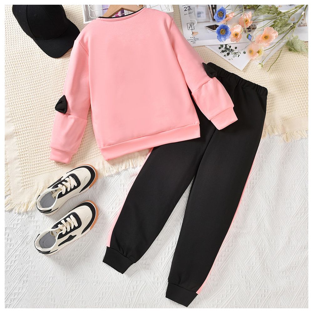 Kikofendy Girls' Cute Bear Print Sweatshirt and Color-Block Cuffed Pants - 2 Pcs