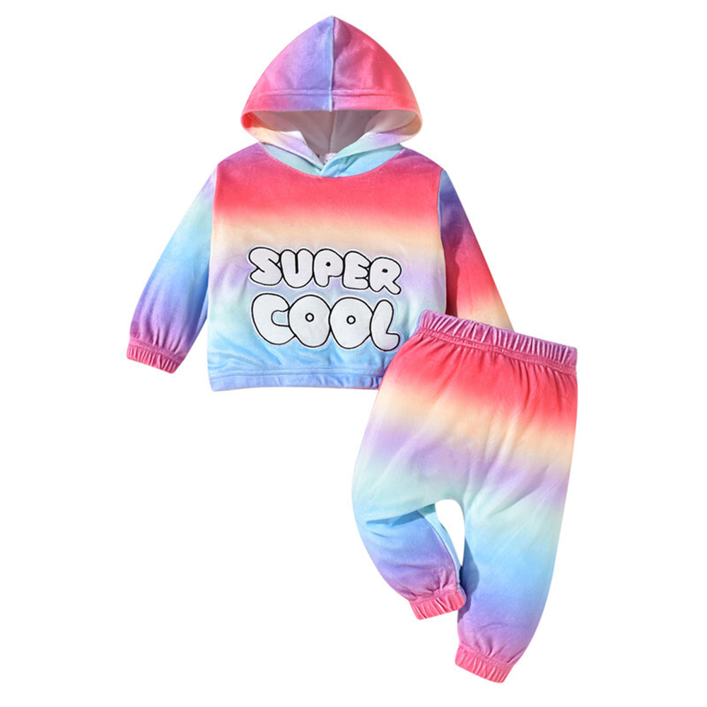 Kikofendy Kids' Colorful SUPER COOL Letter Embroidery Plush Sweatshirt and Pants - 2 Pcs