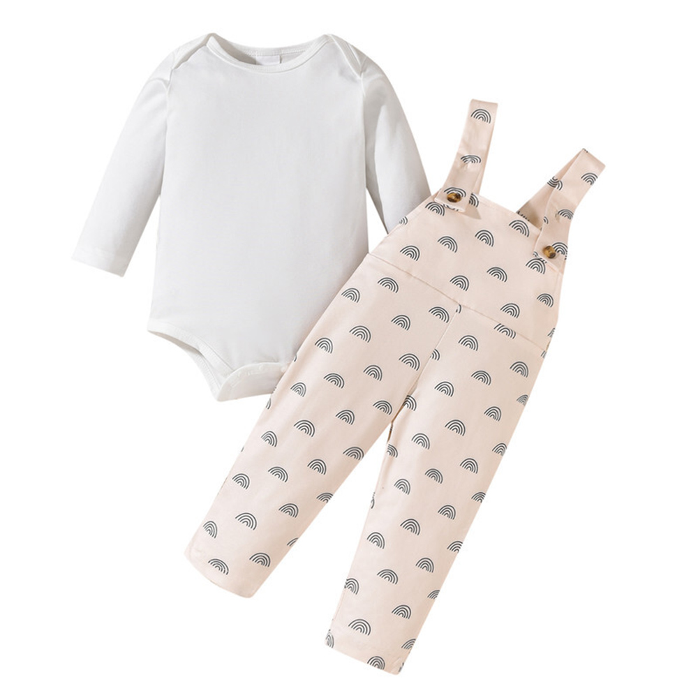 Kikofendy Long-sleeve Bodysuit and Rainbow Printed Overalls - White - 2 Pcs