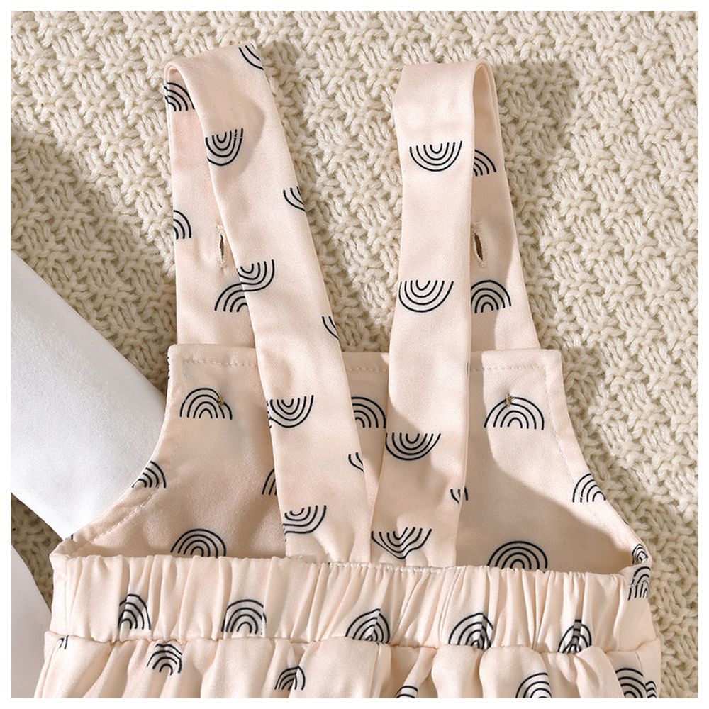 Kikofendy Long-sleeve Bodysuit and Rainbow Printed Overalls - White - 2 Pcs