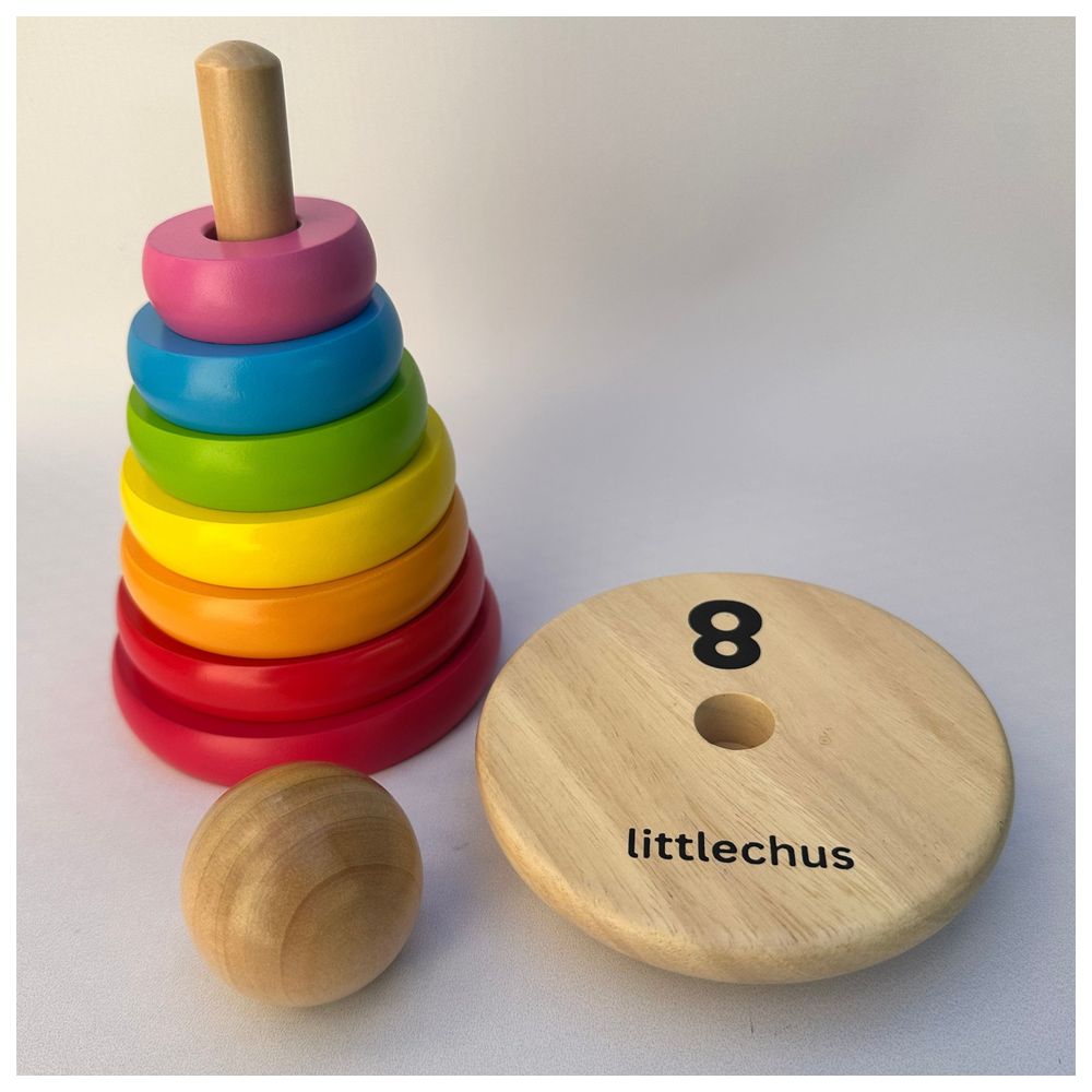 Littlechus Wooden Rainbow Ring Stacker - 9 Pc Set