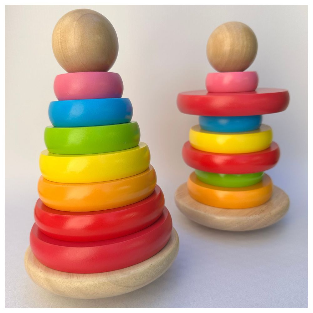 Littlechus Wooden Rainbow Ring Stacker - 9 Pc Set