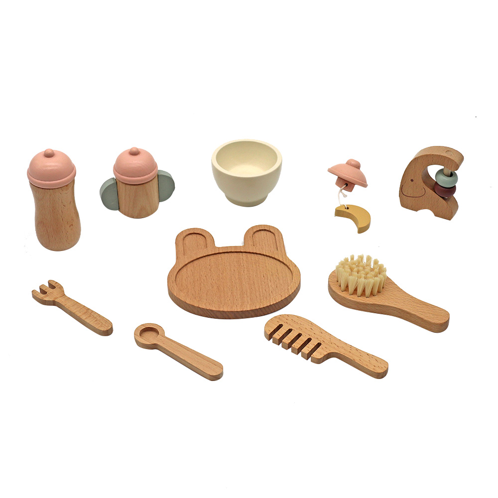 Littlechus Wooden Doll Accessories and Feeding Set - 10 Pc Set