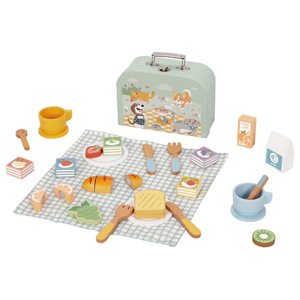 Littlechus Wooden Picnic Basket Playset - 20+ Pc Set