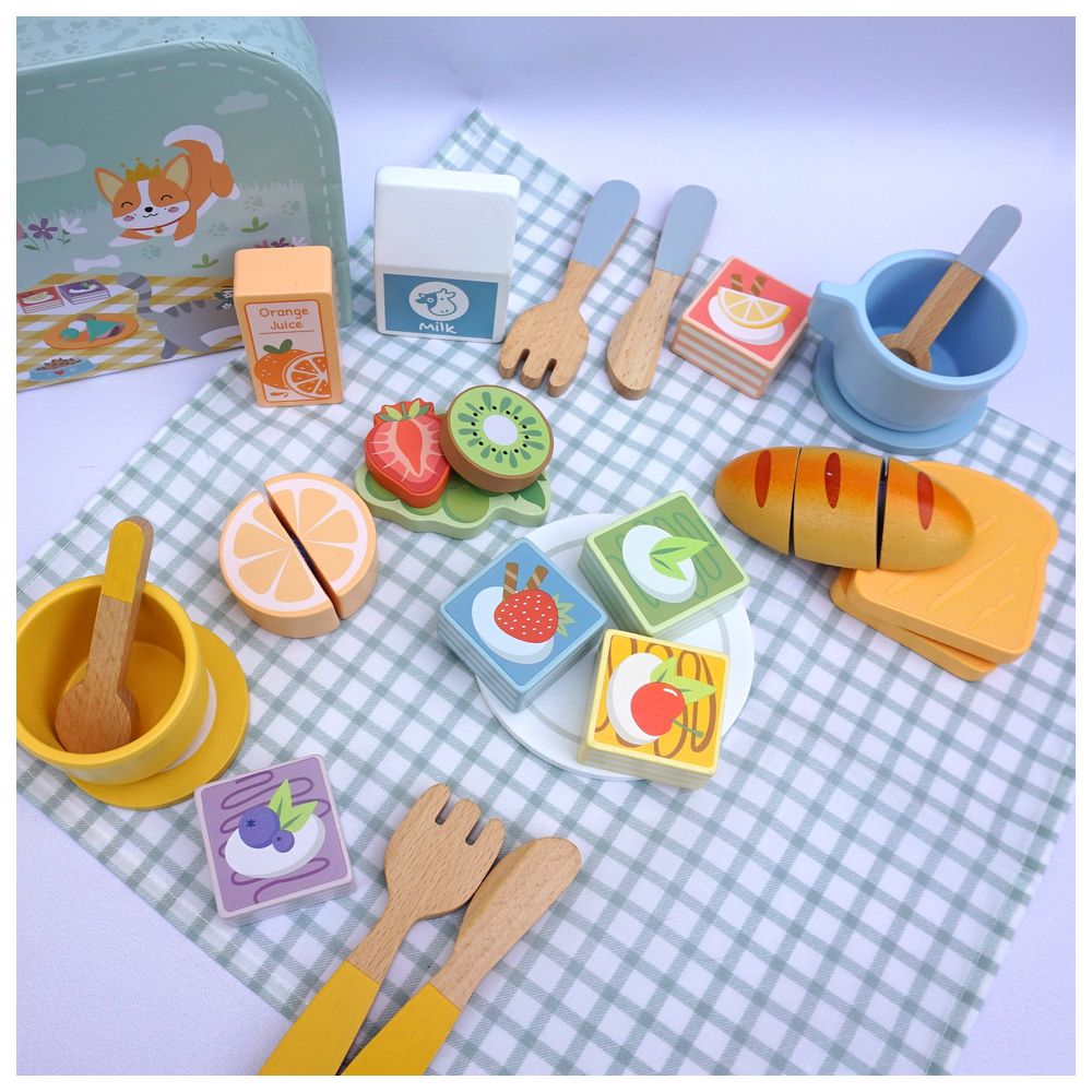 Littlechus Wooden Picnic Basket Playset - 20+ Pc Set
