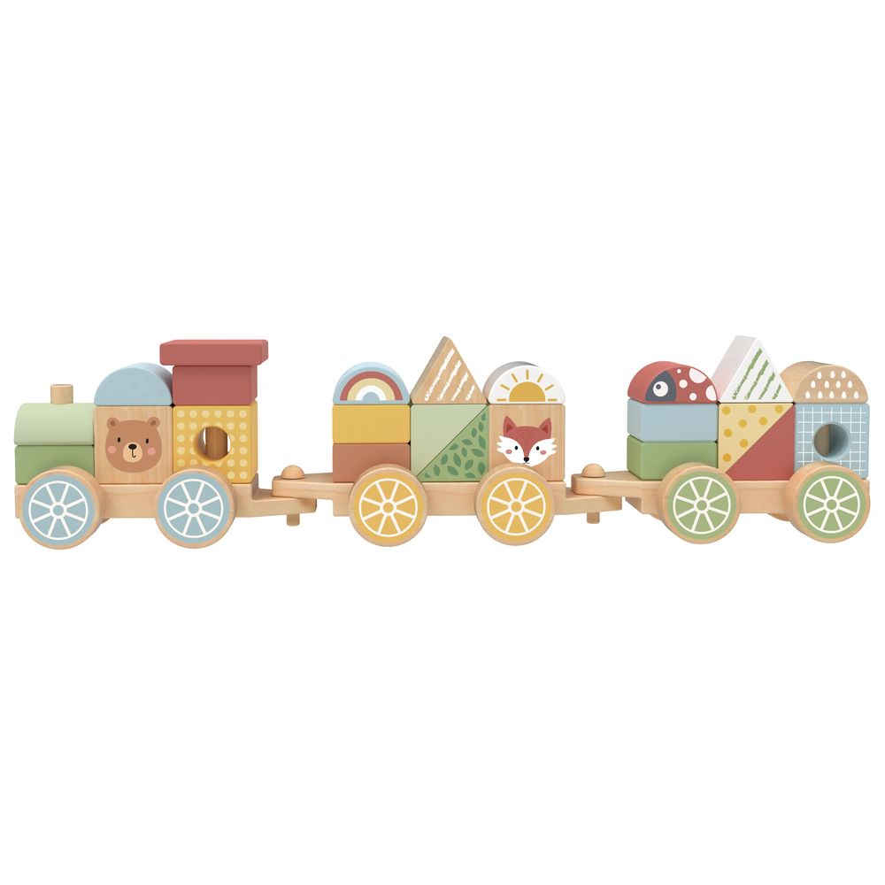 Littlechus Wooden Stacking Train Playset - 20+ Pc Set
