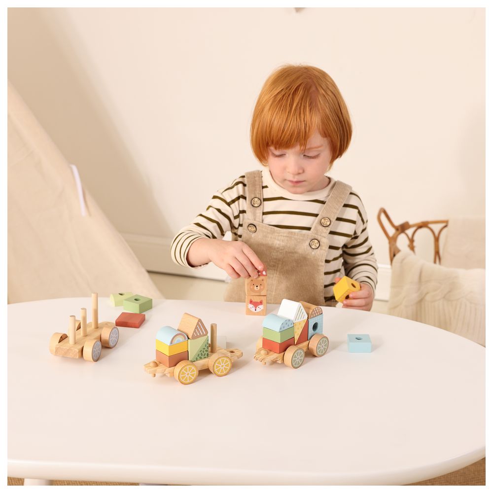 Littlechus Wooden Stacking Train Playset - 20+ Pc Set