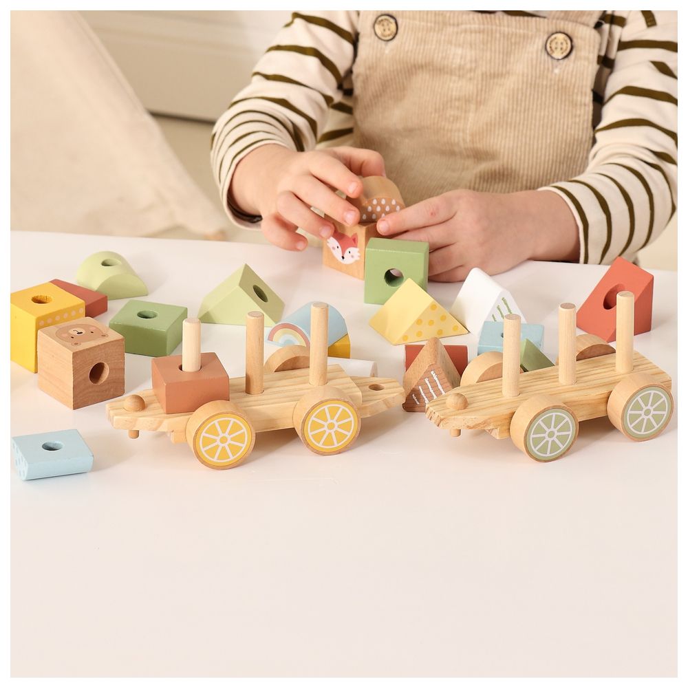 Littlechus Wooden Stacking Train Playset - 20+ Pc Set