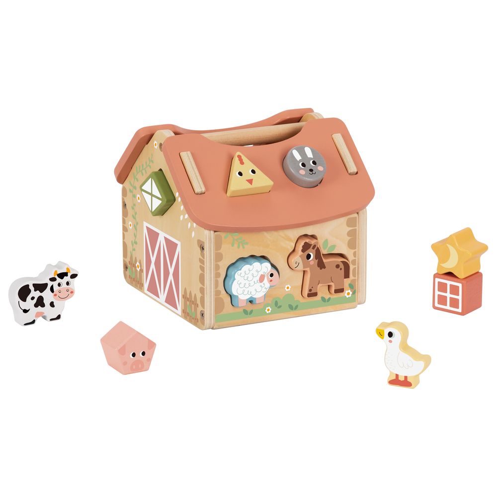 Littlechus Wooden Farm Shape Sorter Playset - 13 Pc Set