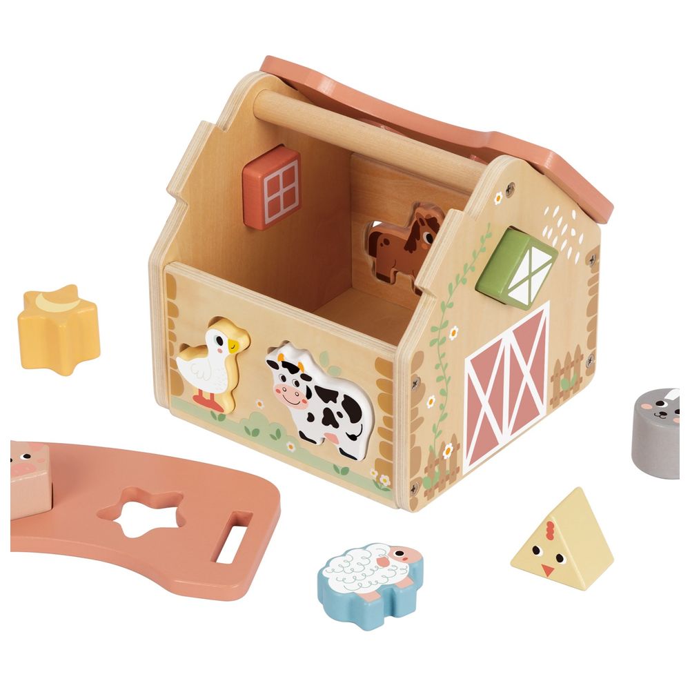 Littlechus Wooden Farm Shape Sorter Playset - 13 Pc Set