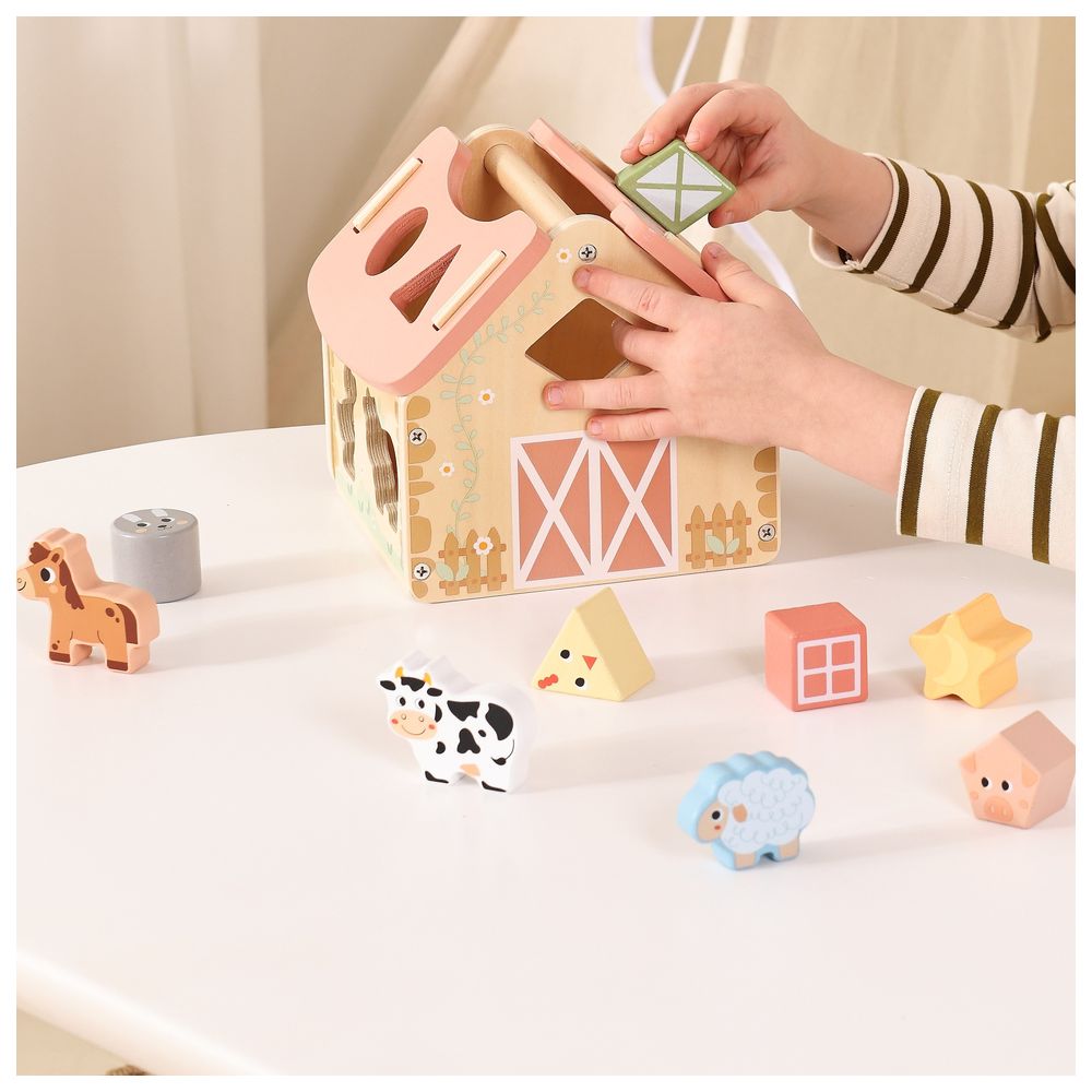 Littlechus Wooden Farm Shape Sorter Playset - 13 Pc Set