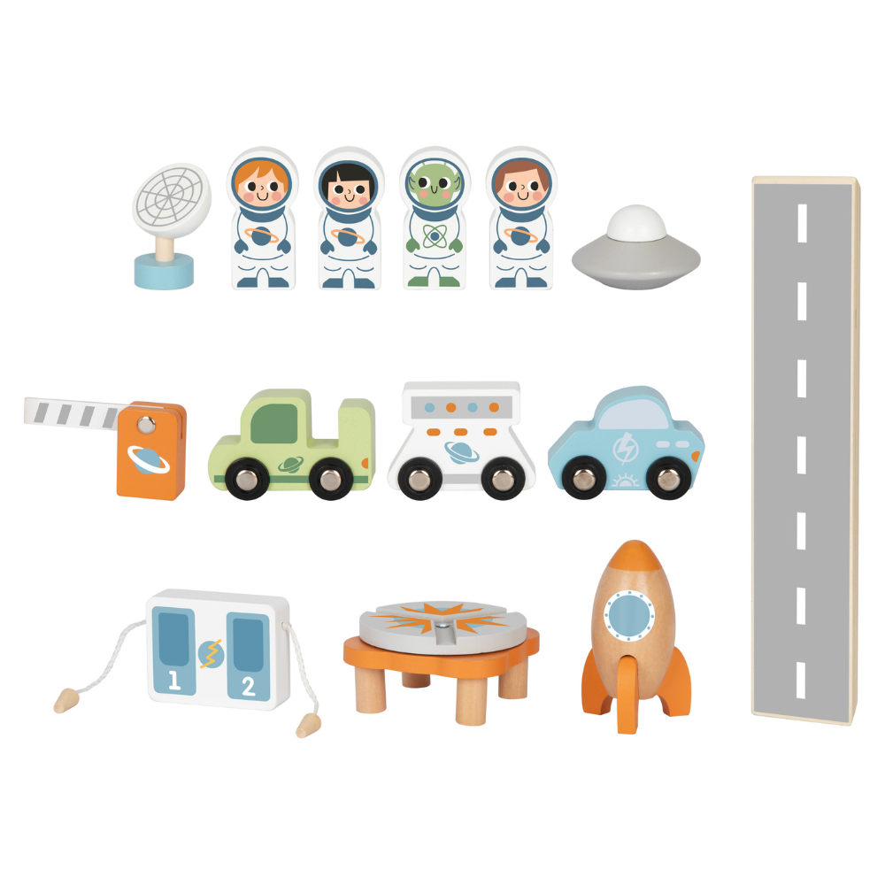 Littlechus - Wooden Space Station Playset - 15 Pc Set
