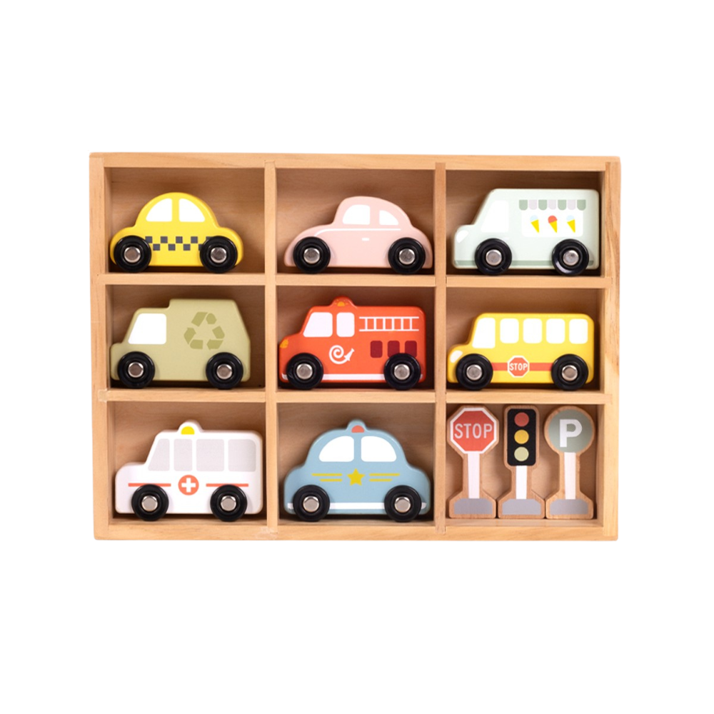 Littlechus - Wooden Car Playset - Multicolor - 11 Pcs