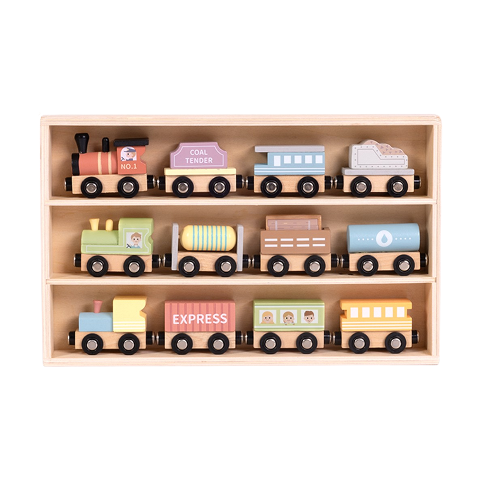 Littlechus - Wooden Train Playset - Multicolor - 12 Pc Set