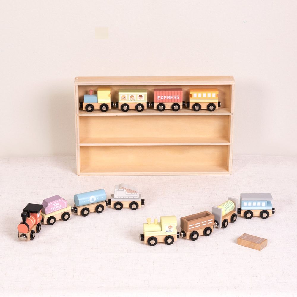 Littlechus - Wooden Train Playset - Multicolor - 12 Pc Set
