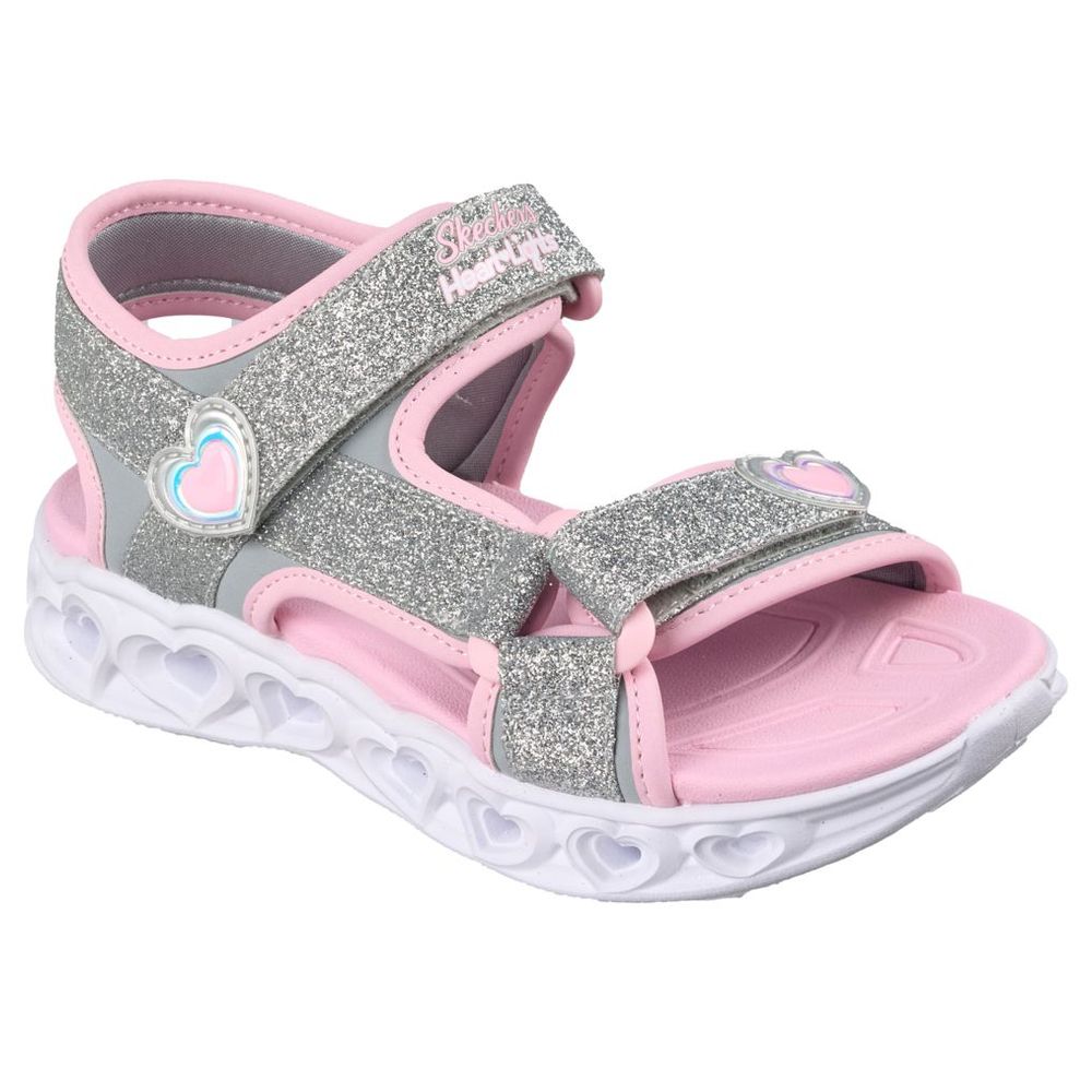 Skechers Heart Lights Double Strap Sandals - Silver/Pink