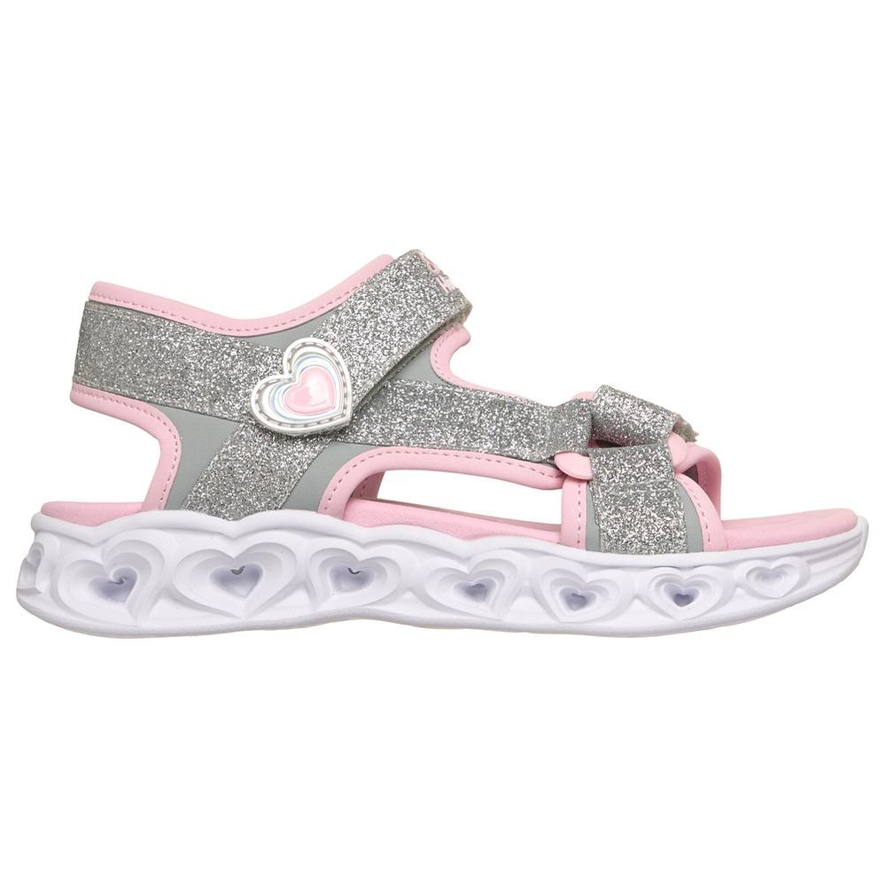 Skechers Heart Lights Double Strap Sandals - Silver/Pink