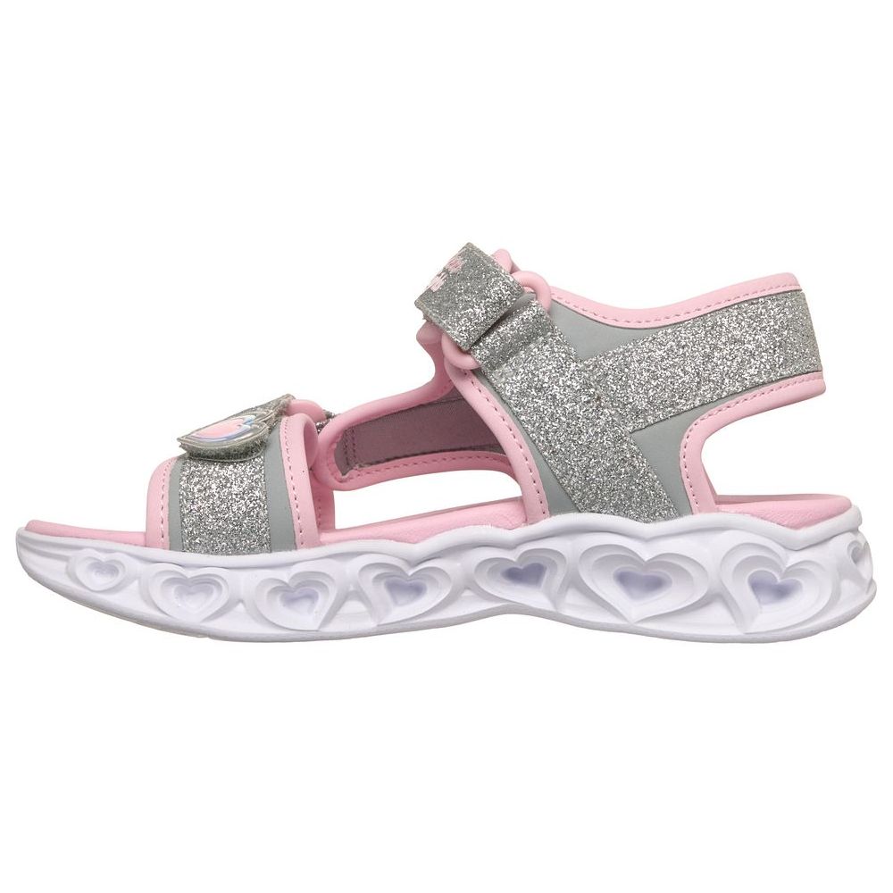 Skechers Heart Lights Double Strap Sandals - Silver/Pink