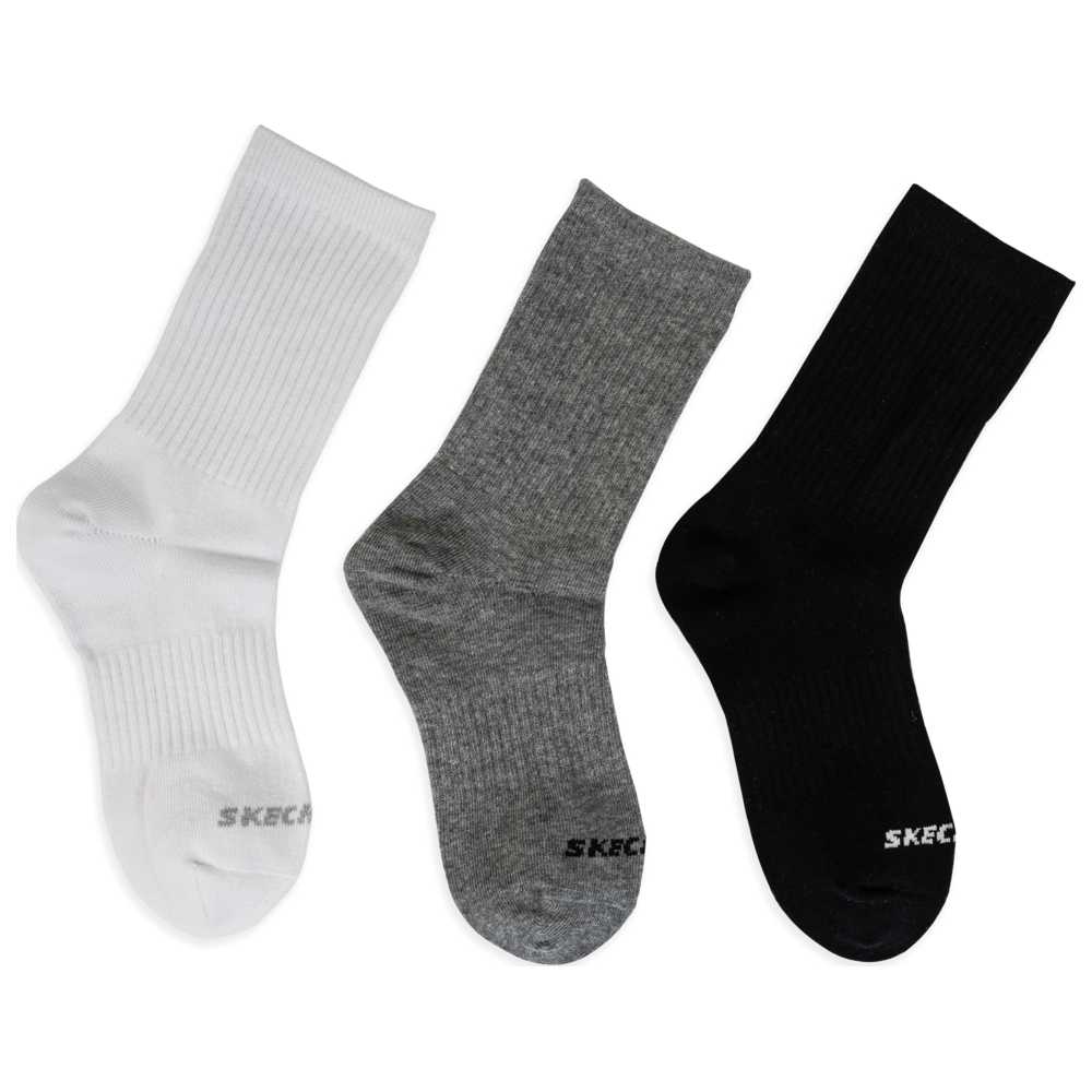 Skechers Unisex Non Terry Arch Support Socks White/Black/Grey - Pack of 3