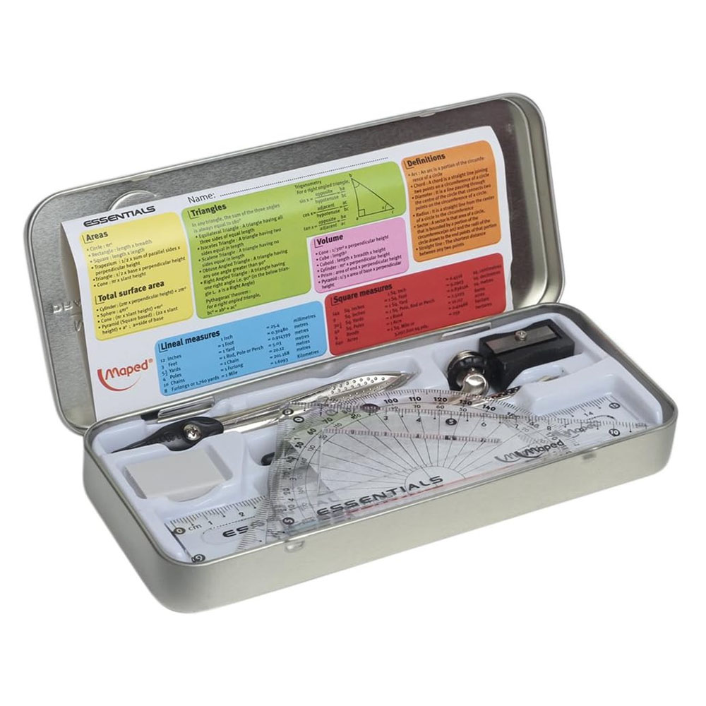 Maped - Essentials Mathematical Drawing Instruments Set - 9 Pc Set
