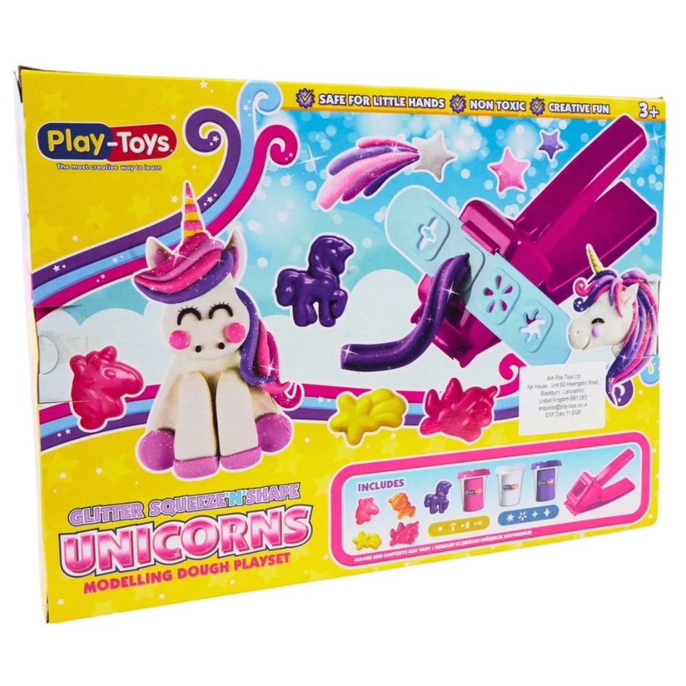 Playtoys - Glitter Squeeze And Shape Unicorns Dough Set