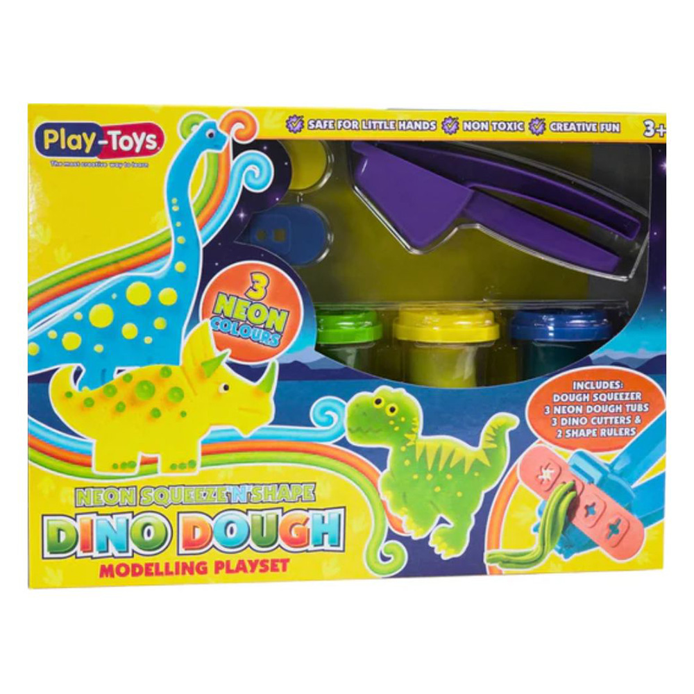 Playtoys - Neon Squeeze And Shape Dino Dough Set