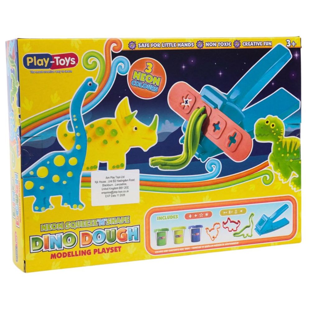 Playtoys - Neon Squeeze And Shape Dino Dough Set