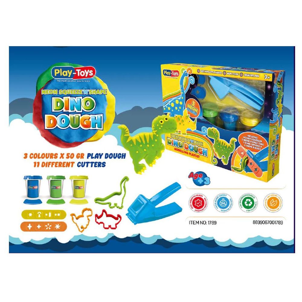 Playtoys - Neon Squeeze And Shape Dino Dough Set