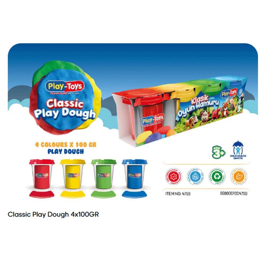 Playtoys - Classic Playdough - 100 gm - 4 Pc Set