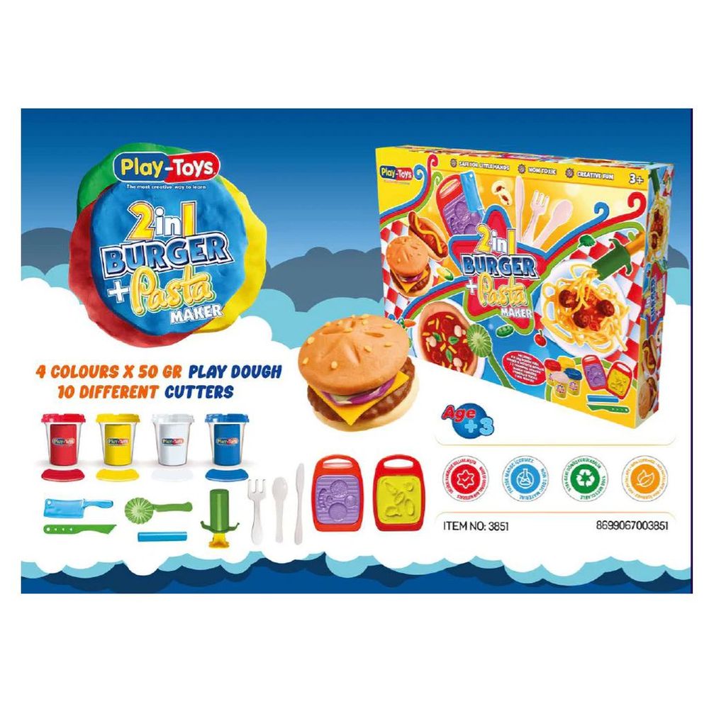 Playtoys - 2-In-1 Burger And Pasta Maker Dough Set