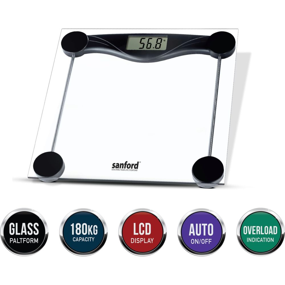 Sanford - Glass Electronic Personal Scale - Clear/Black - 180 Kg