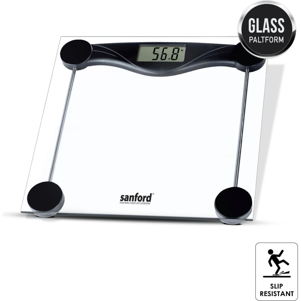Sanford - Glass Electronic Personal Scale - Clear/Black - 180 Kg