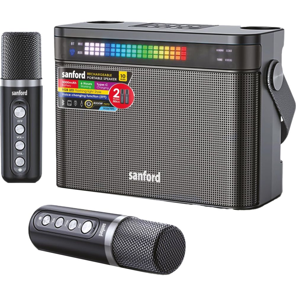 Sanford - 3-In-1 Portable Speaker With Dual Wireless Mics - Black