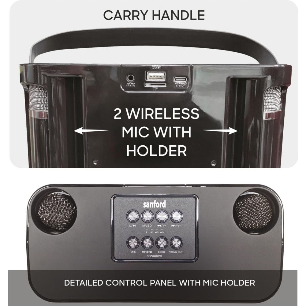 Sanford - 3-In-1 Portable Speaker With Dual Wireless Mics - Black
