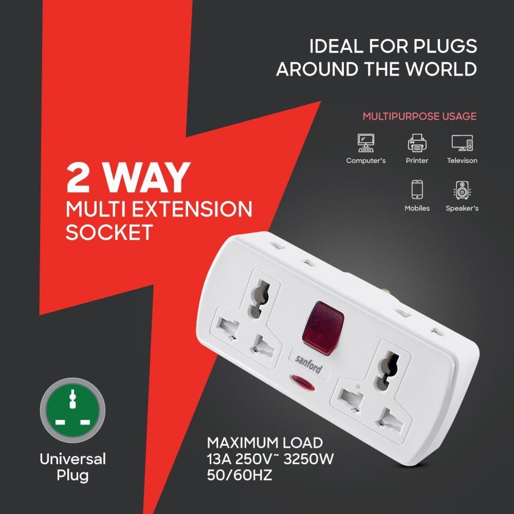 Sanford - 2-Way Universal Multi Extension Socket - White