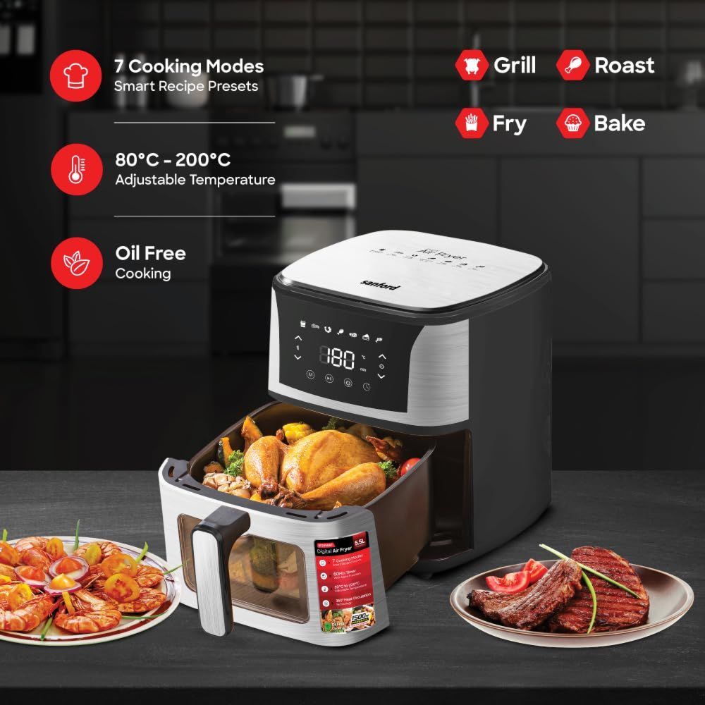 Sanford - Digital Air Fryer - Black/Silver - 5.5 L - 1500 W