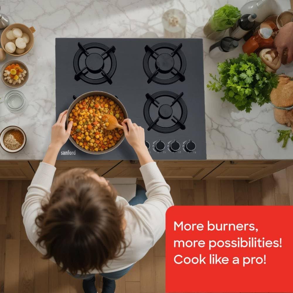 Sanford - 4 Burner Tempered Glass Gas Hob - Black