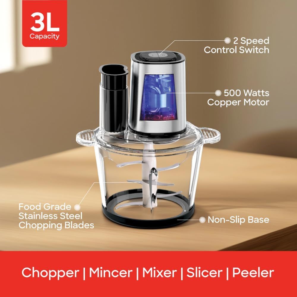 Sanford - 6-In-1 Multifunctional Food Chopper - Clear - 3 L - 500 W
