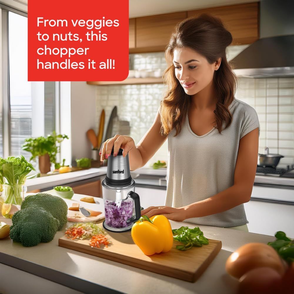 Sanford - Mini Electric Food Chopper - Clear/Silver - 2 L - 400 W