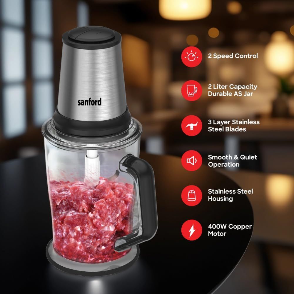Sanford - Mini Electric Food Chopper - Clear/Silver - 2 L - 400 W