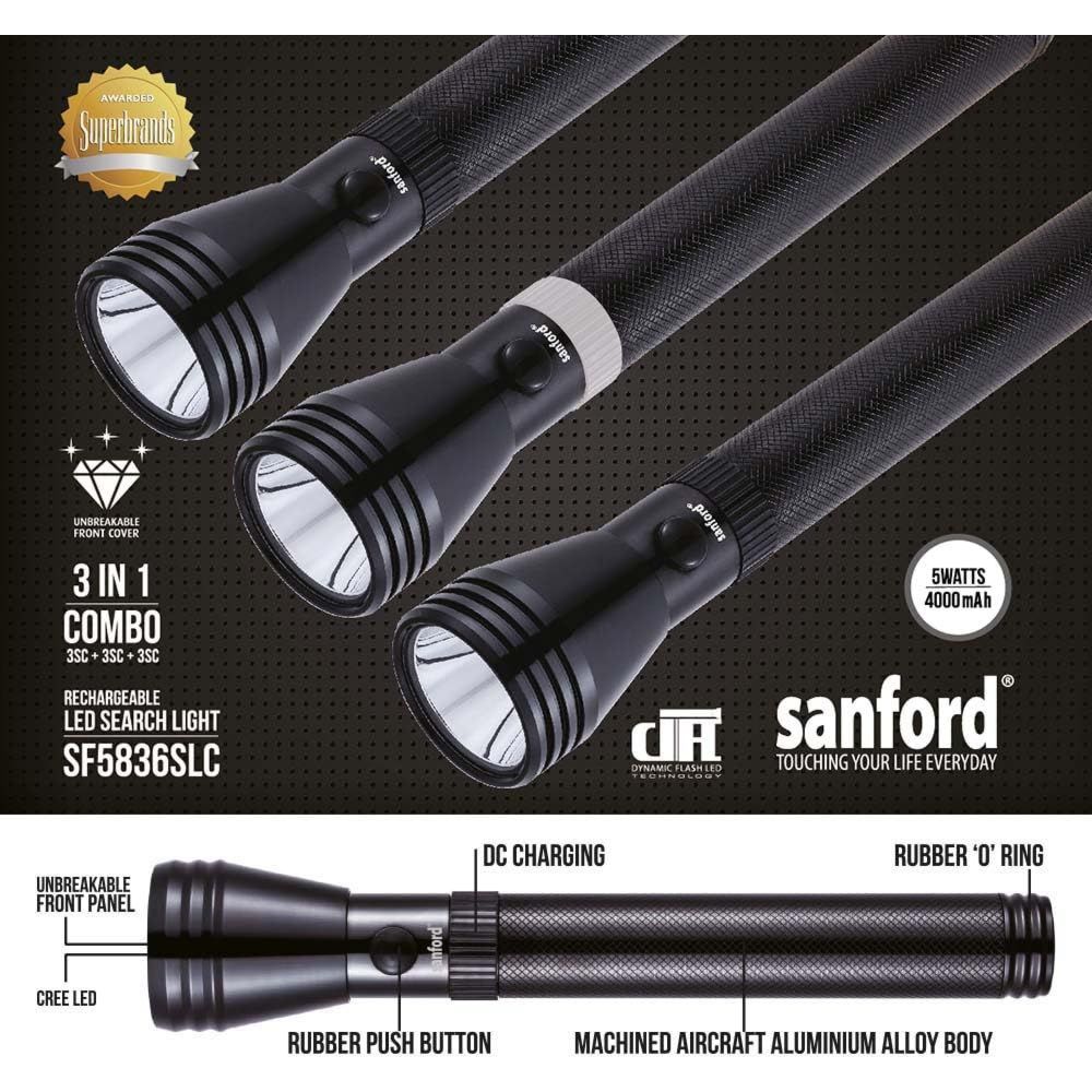 Sanford - LED Rechargeable Searchlight - Black - Pack of 3