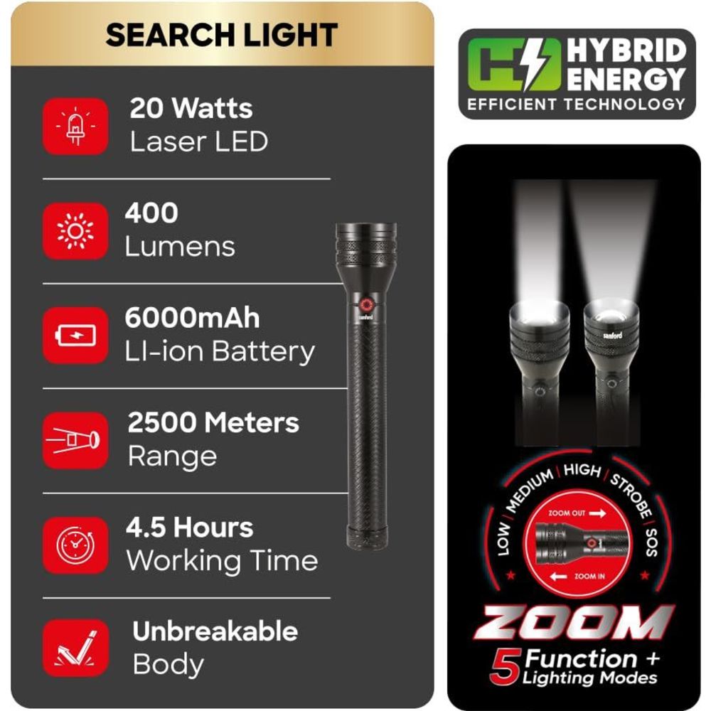 Sanford - LED Rechargeable Emergency Lantern & Searchlight Set - Yellow/Black