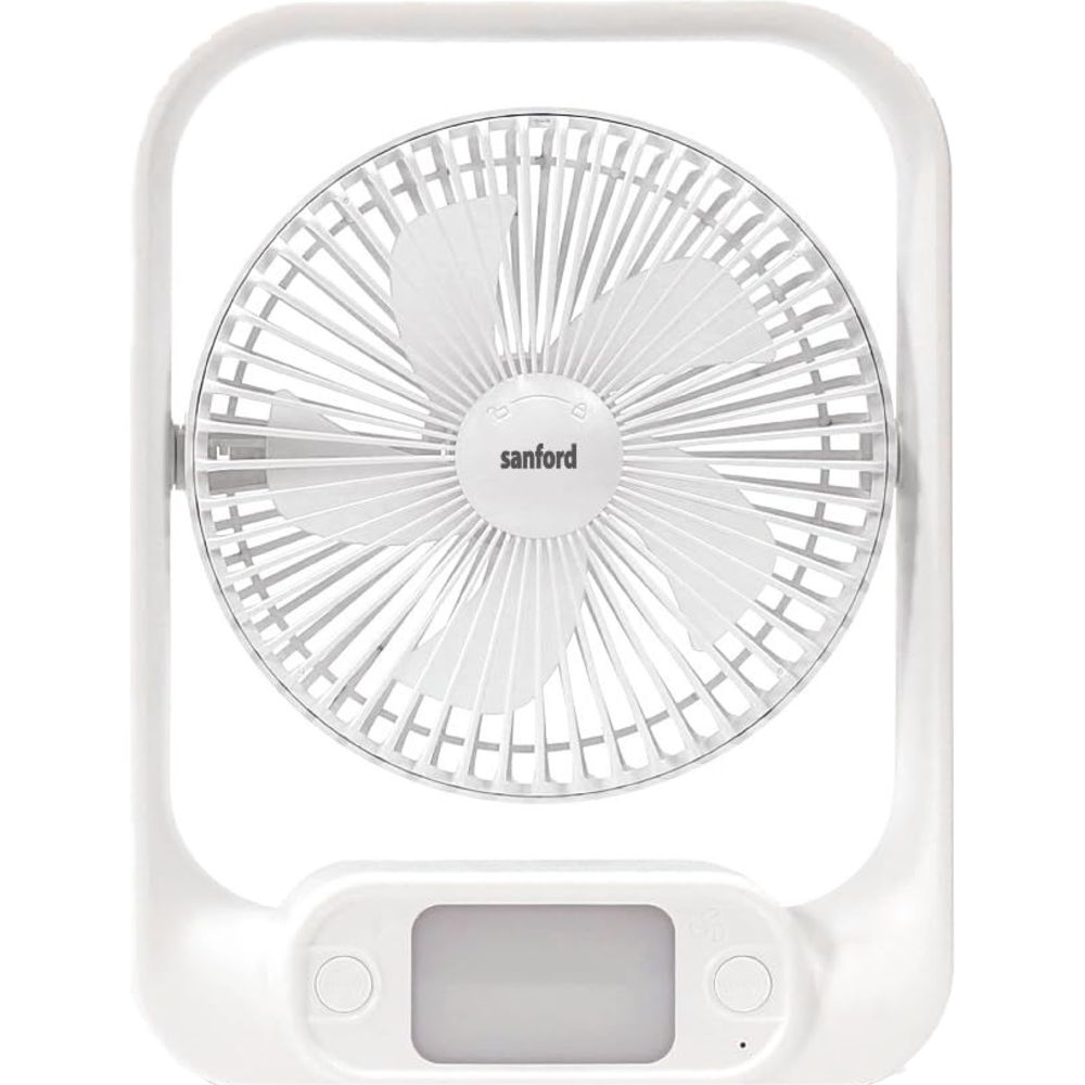 Sanford - Rechargeable Table Fan With LED Lights - White - 18 cm
