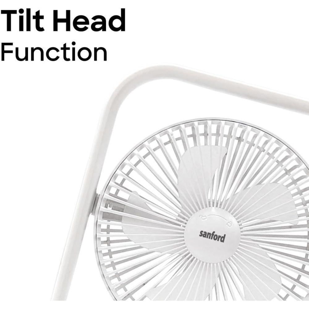 Sanford - Rechargeable Table Fan With LED Lights - White - 18 cm