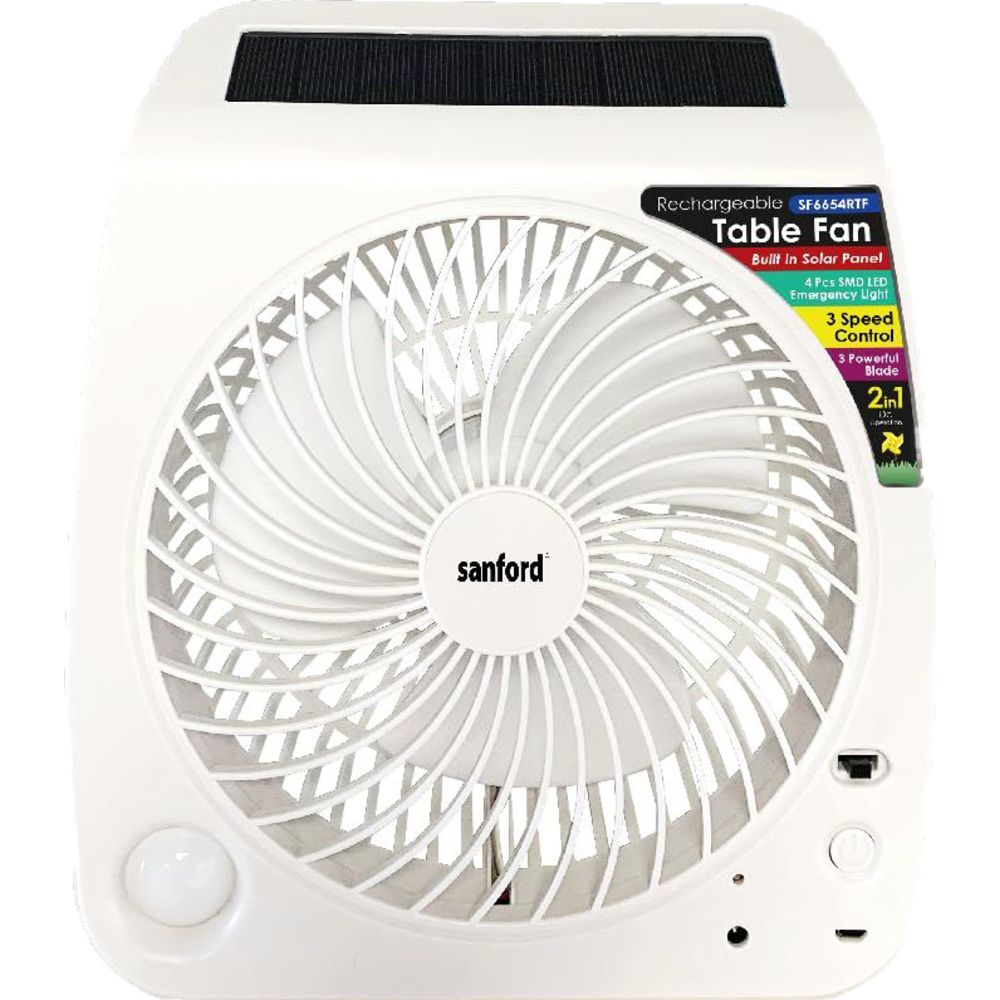 Sanford - Rechargeable Table Fan With LED Light - White - 18 cm