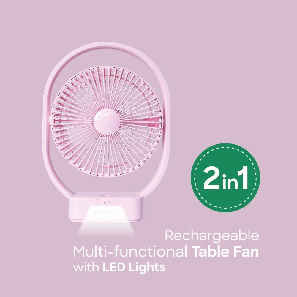 Sanford - Rechargeable Mini Table Fan With LED Lights - Pink - 18 cm