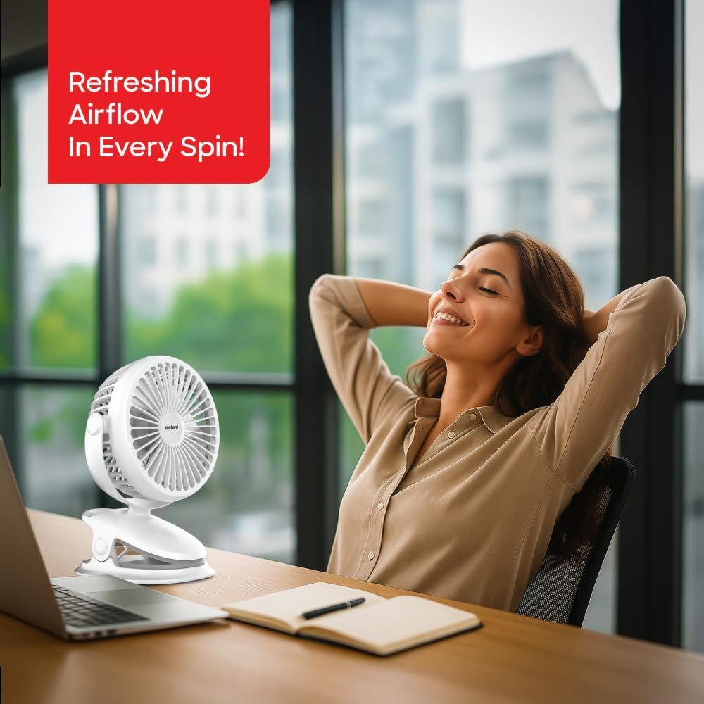 Sanford - Rechargeable Portable Clip Fan - White - 10 cm
