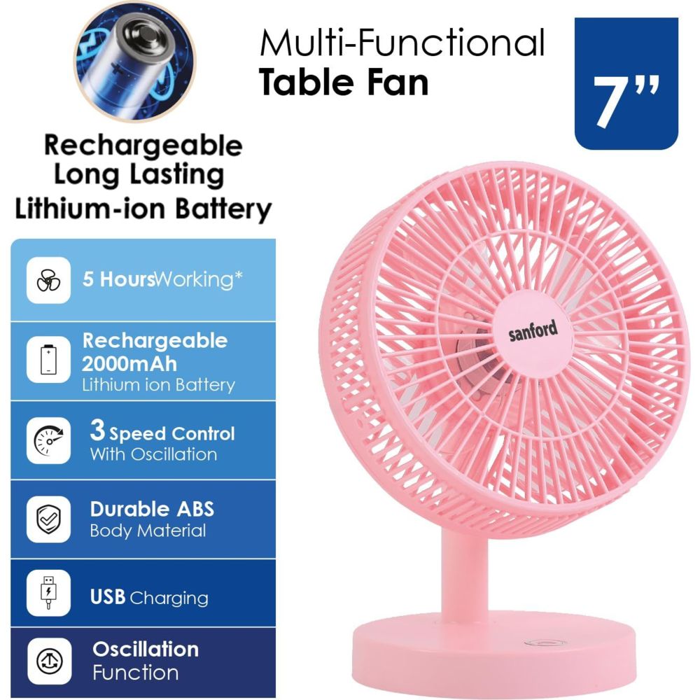 Sanford - Rechargeable Multi-Functional Table Fan - 18 cm