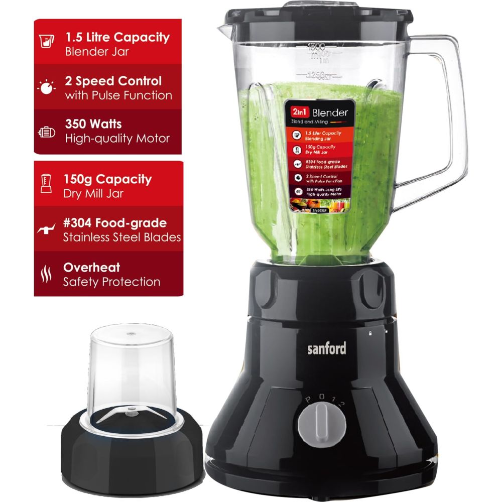 Sanford - 2-In-1 Blender & Mil - Black - 1.5 L - 350 W