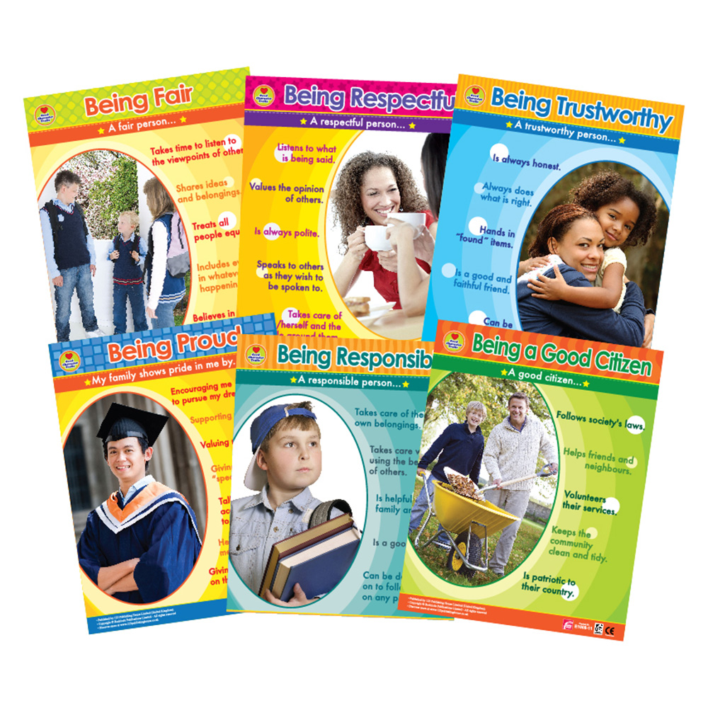 Good Character Traits Educational Wall Charts In English - Pack of 6